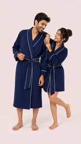Personalized Cotton Couple Robes – Cozy & Custom - Midnight Blue
