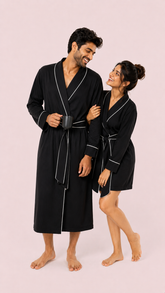 Personalized Cotton Couple Robes – Cozy & Custom - Black