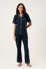 Cotton Short Sleeve & Pant PJ Set – Midnight Blue