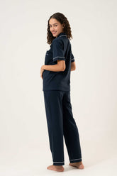 Cotton Short Sleeve & Pant PJ Set – Midnight Blue