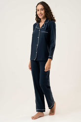 Cotton Long PJ Set – Midnight Blue