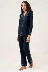 Cotton Long PJ Set – Midnight Blue