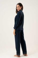 Cotton Long PJ Set – Midnight Blue