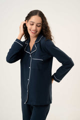 Cotton Long PJ Set – Midnight Blue