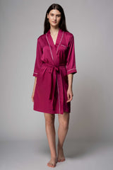 Premium Satin Robe with Piping – Fuchsia
