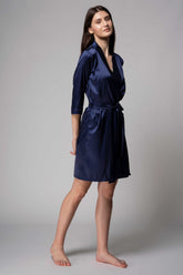 Premium Satin Robe – Navy Blue