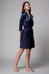 Premium Satin Robe – Navy Blue