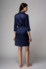 Premium Satin Robe – Navy Blue