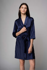 Premium Satin Robe – Navy Blue