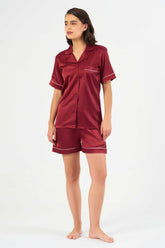Washable Satin Short Pj Set – Maroon