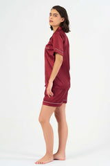 Washable Satin Short Pj Set – Maroon