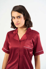 Washable Satin Short Pj Set – Maroon