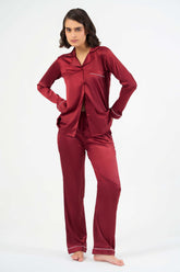 Washable Satin Long Pj Set – Maroon