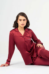 Washable Satin Long Pj Set – Maroon