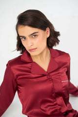 Washable Satin Long Pj Set – Maroon
