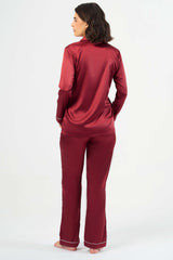 Washable Satin Long Pj Set – Maroon
