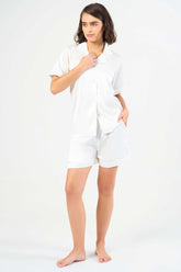 Washable Satin Short Pj Set – Pearl White
