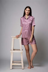 Premium Satin Shorts Set with Piping – Oyster Pink