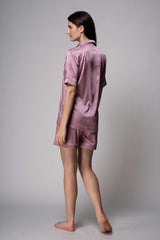 Premium Satin Shorts Set with Piping – Oyster Pink