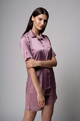 Premium Satin Shorts Set with Piping – Oyster Pink