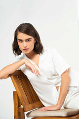 Washable Satin Short Pj Set – Pearl White