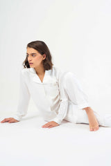 Washable Satin Long Pj Set – Pearl White