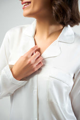 Washable Satin Long Pj Set – Pearl White