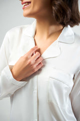 Washable Satin Long Pj Set – Pearl White