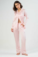 Washable Satin Long Pj Set – Baby Pink
