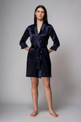 Satin Robe – Navy Blue