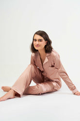 Washable Satin Long Pj Set – Rose Gold