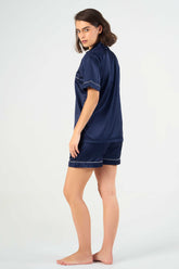 Washable Satin Short Pj Set – Navy Blue