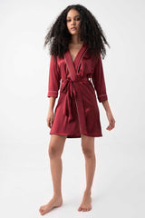 Premium Satin Robe with Piping – Maroon