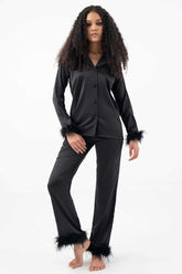 Satin Fur PJ Set – Black