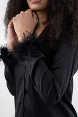 Satin Fur PJ Set – Black
