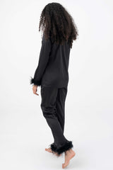 Satin Fur PJ Set – Black