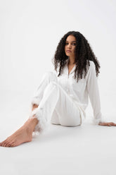Satin Fur PJ Set – White