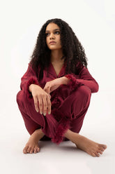 Satin Fur PJ Set – Maroon