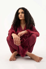 Satin Fur PJ Set – Maroon