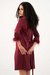 Fur Trimmed Robe – Maroon