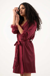 Fur Trimmed Robe – Maroon