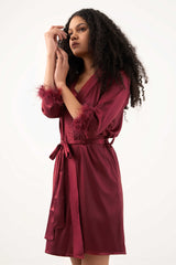 Fur Trimmed Robe – Maroon