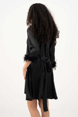 Fur Trimmed Robe – Black