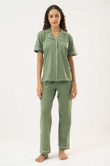 Cotton Short Sleeve & Pant PJ Set – Sage Green