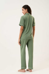 Cotton Short Sleeve & Pant PJ Set – Sage Green