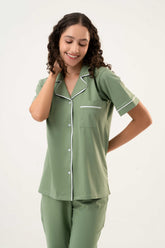 Cotton Short Sleeve & Pant PJ Set – Sage Green