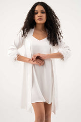 Fur Trimmed Robe and Camisole – Pearl White
