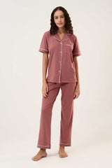Cotton Short Sleeve & Pant PJ Set – Dusty Rose