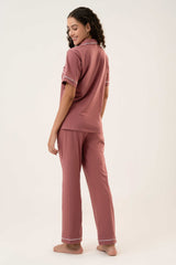 Cotton Short Sleeve & Pant PJ Set – Dusty Rose