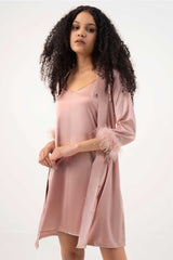 Fur Trimmed Robe and Camisole – Rose Gold